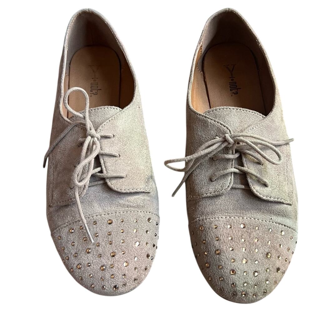 Y Not? Rhinestone Vegan Suede Tan Heels - Size 8